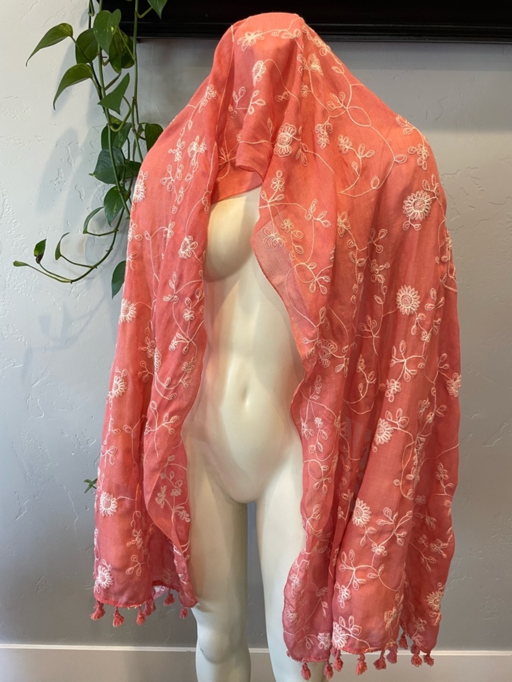 New 100% cotton coral Embroidered swim coverup/wrap or Scarf - Picture 3 of 7